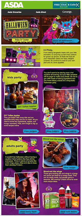 Asda halloween email marketing content
